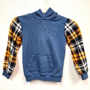 Tucker Tate Kids Blue Heathered Hoodie Plaid Sleeve Pocket Casual Activewear 6